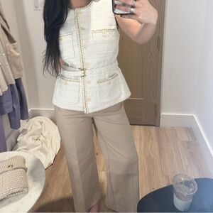Tweed Belted Vest Ann TaylorElegant  Cream Sleeveless Top